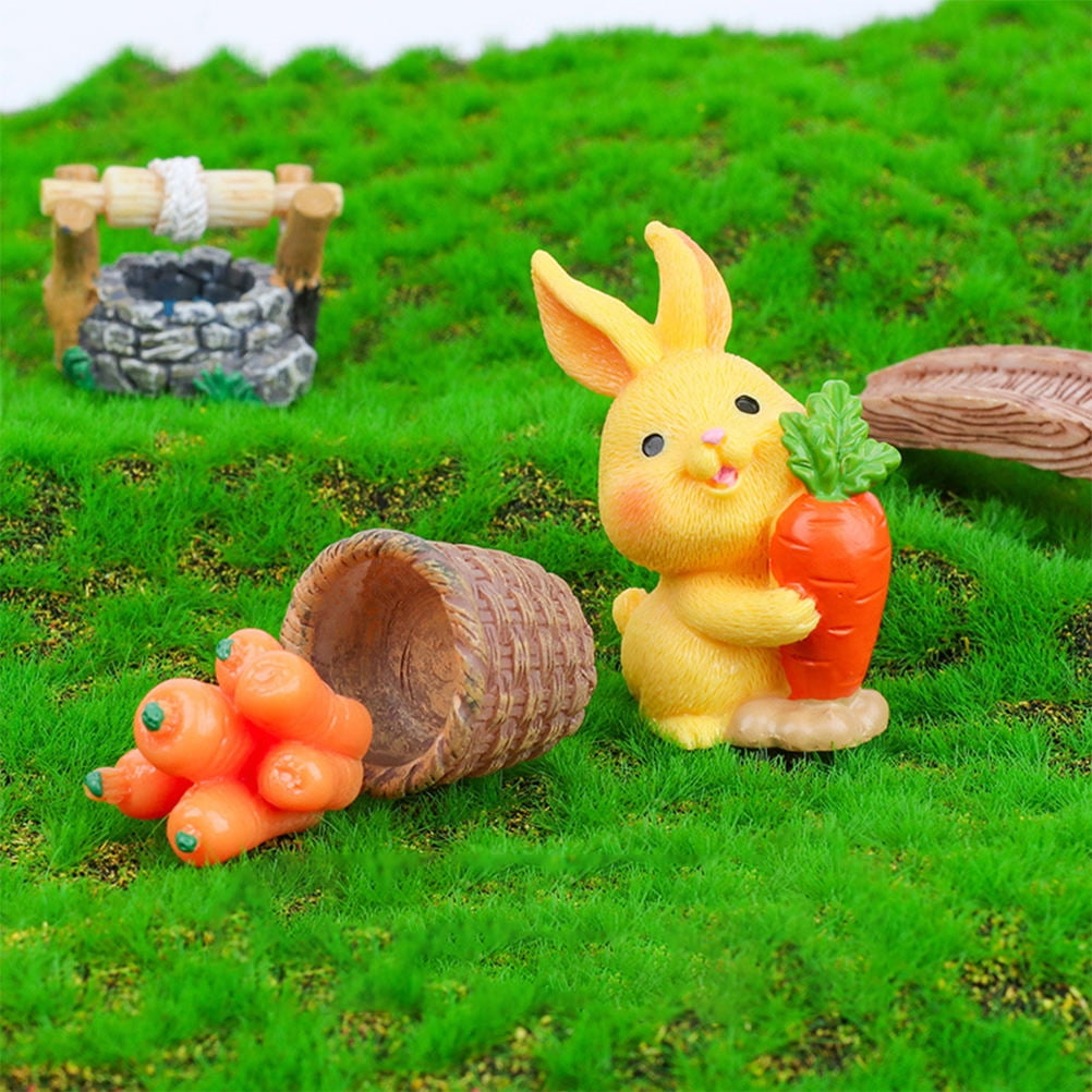 HOOWIFFY 8Pcs Resin Craft Rabbit Miniatures Yellow Bunny Figurines for Home Garden Easter Decoration
