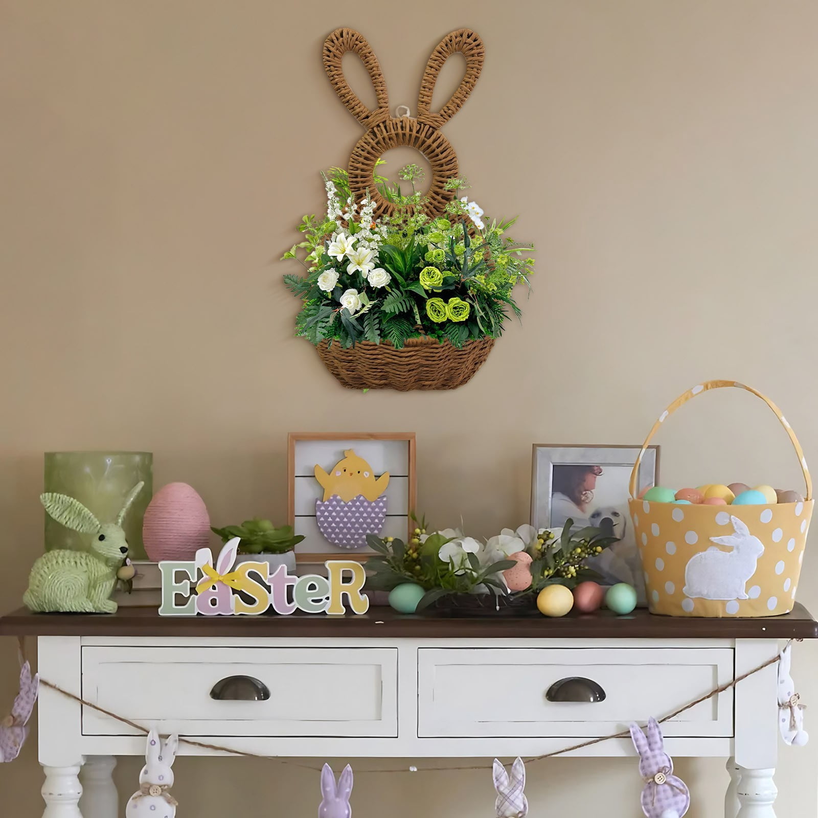 Darzheoy Bunny Basket Hanging Wall Pocket Spring Decor