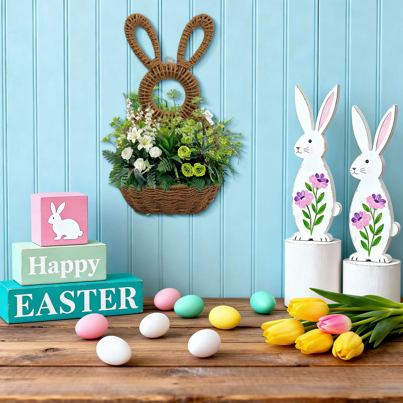 Darzheoy Bunny Basket Hanging Wall Pocket Spring Decor