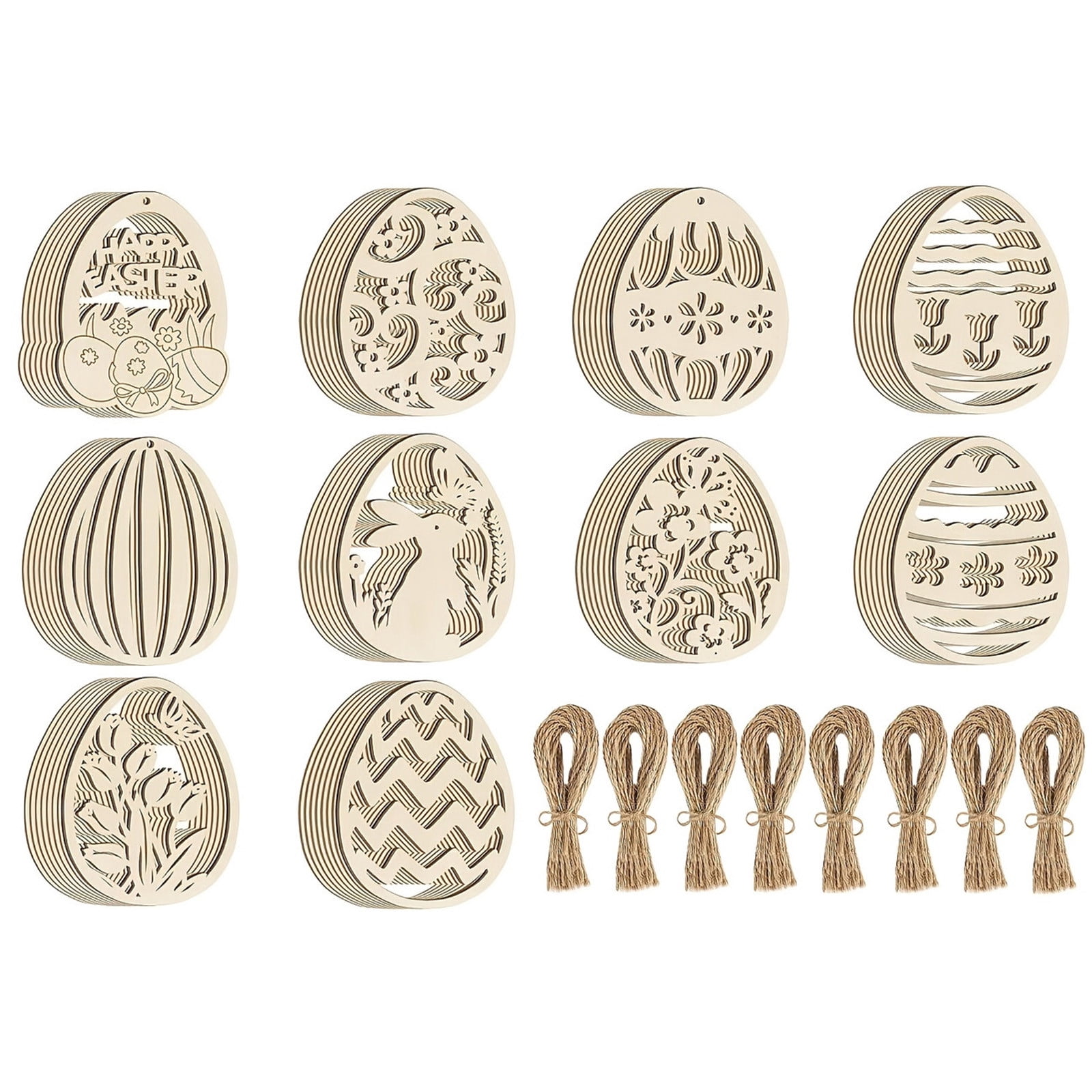 Darzheoy 20 Sets Wooden Easter Ornaments Decorations DIY Easter Craft Kits Assorted Paintable Unfinished Wood Easter Egg Ornaments for Kids Classroom Home Activity Art D