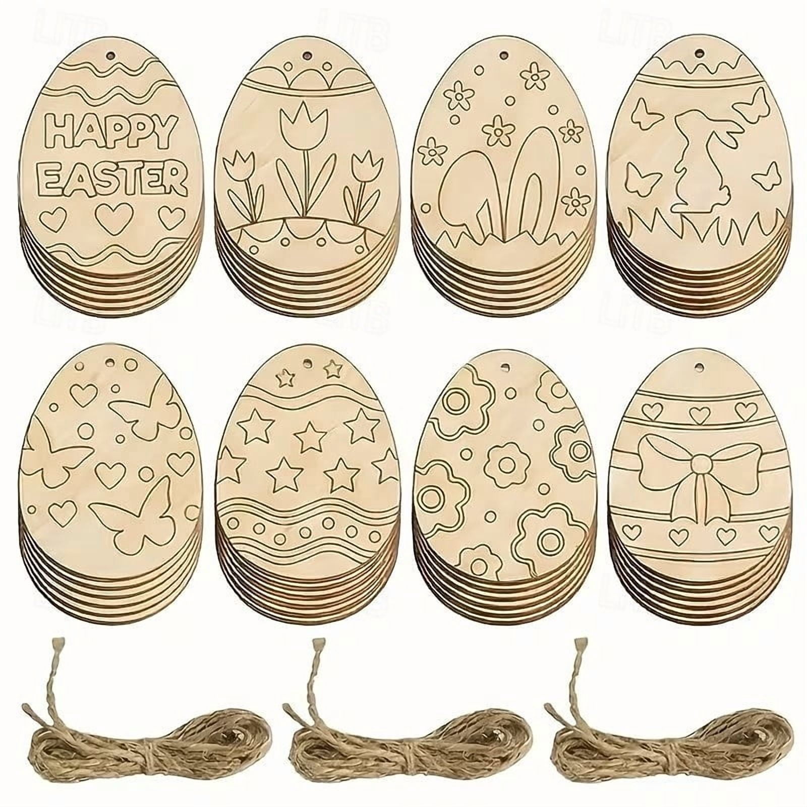 Darzheoy 20 Sets Wooden Easter Ornaments Decorations DIY Easter Craft Kits Assorted Paintable Unfinished Wood Easter Egg Ornaments for Kids Classroom Home Activity Art E
