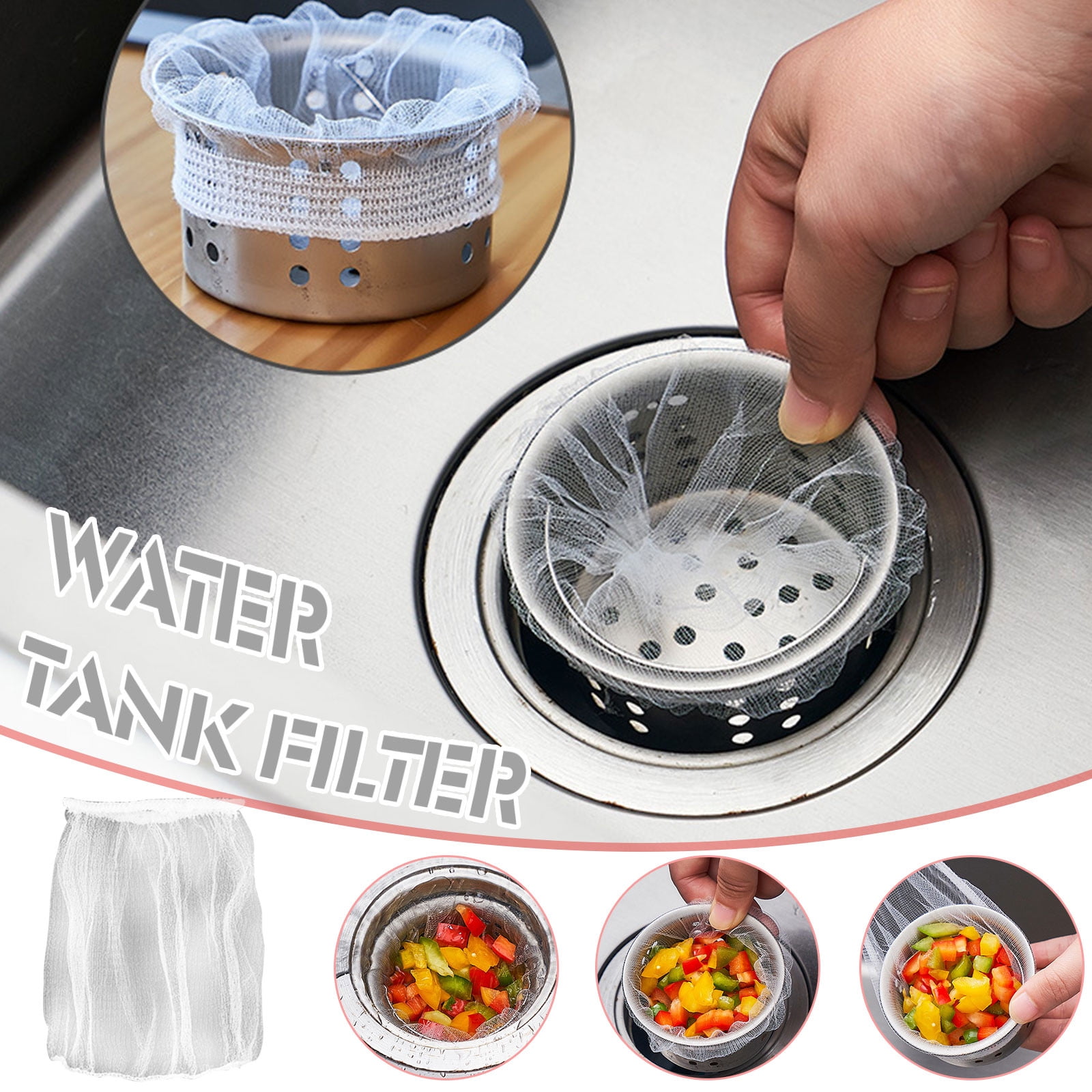 100 PCS Disposable Kitchen Sink Filter Nets 1mm Mesh Strainer Bags for Efficient Anti-Clogging, Food Catcher Screen Filters in Kitchen Sink Basket As Show B