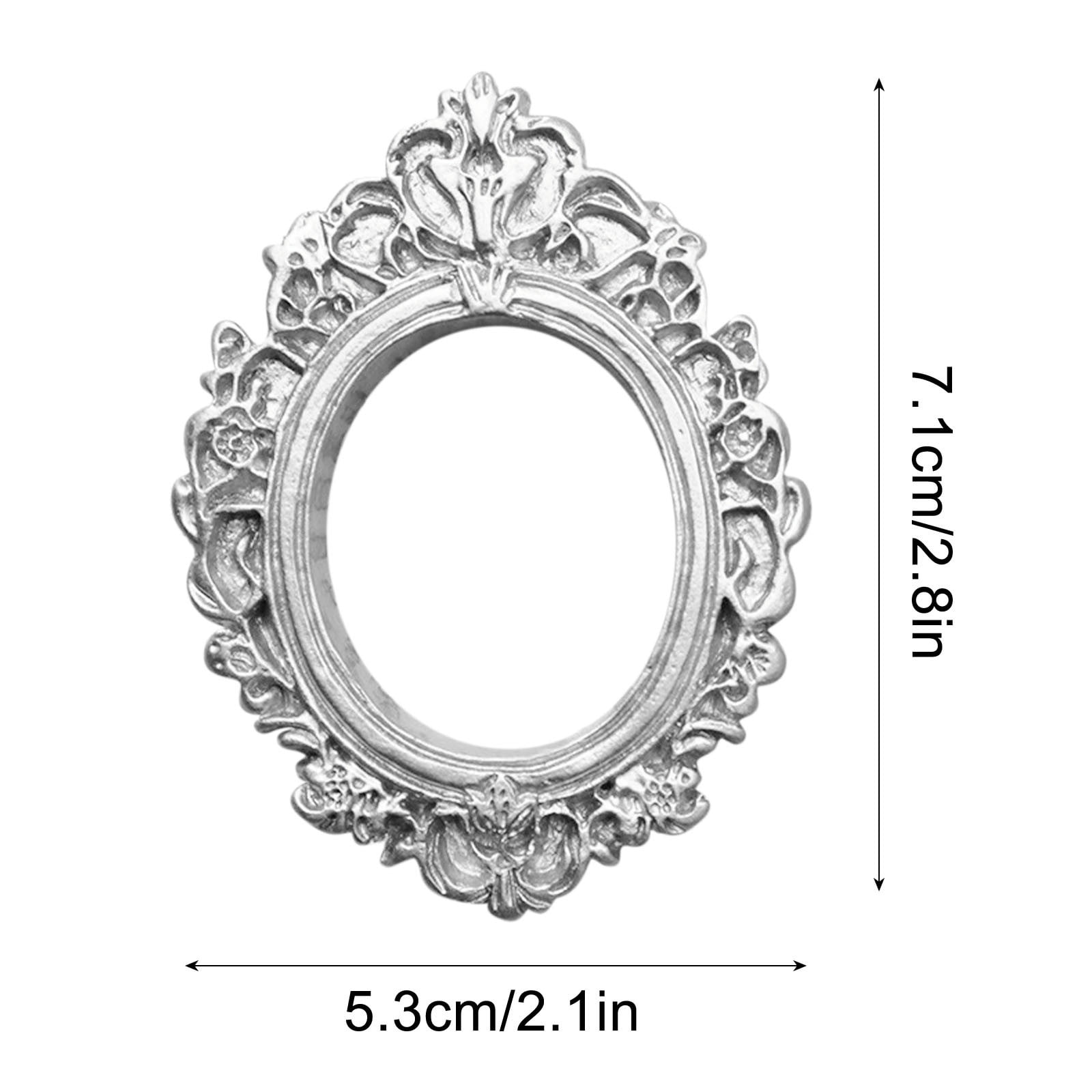 Chmadoxn Vintage Picture Frames Tiny Picture Frames Antique Photo Frame Mini Vintage Frame Ornate Resin Oval Frame Table Top Display Frame Home Wedding Decor 2.8×2.1 in Silver