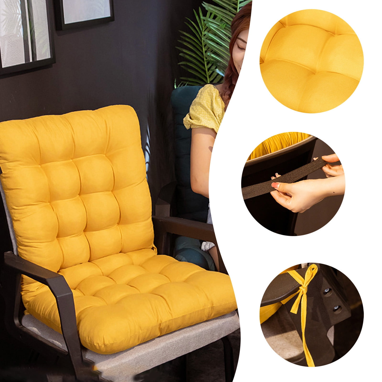 Chmadoxn 31.5 x 15.7 inches Outdoor High Back Chair Cushions Rocking Chair Cushions Replacement 49.2×17.7 in Yellow