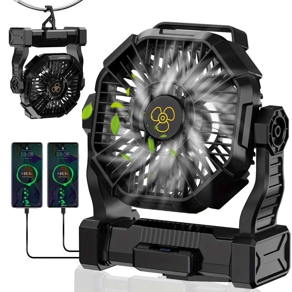 2-in-1 Portable Fan & Light, Quiet & Cool for Outdoor Use black