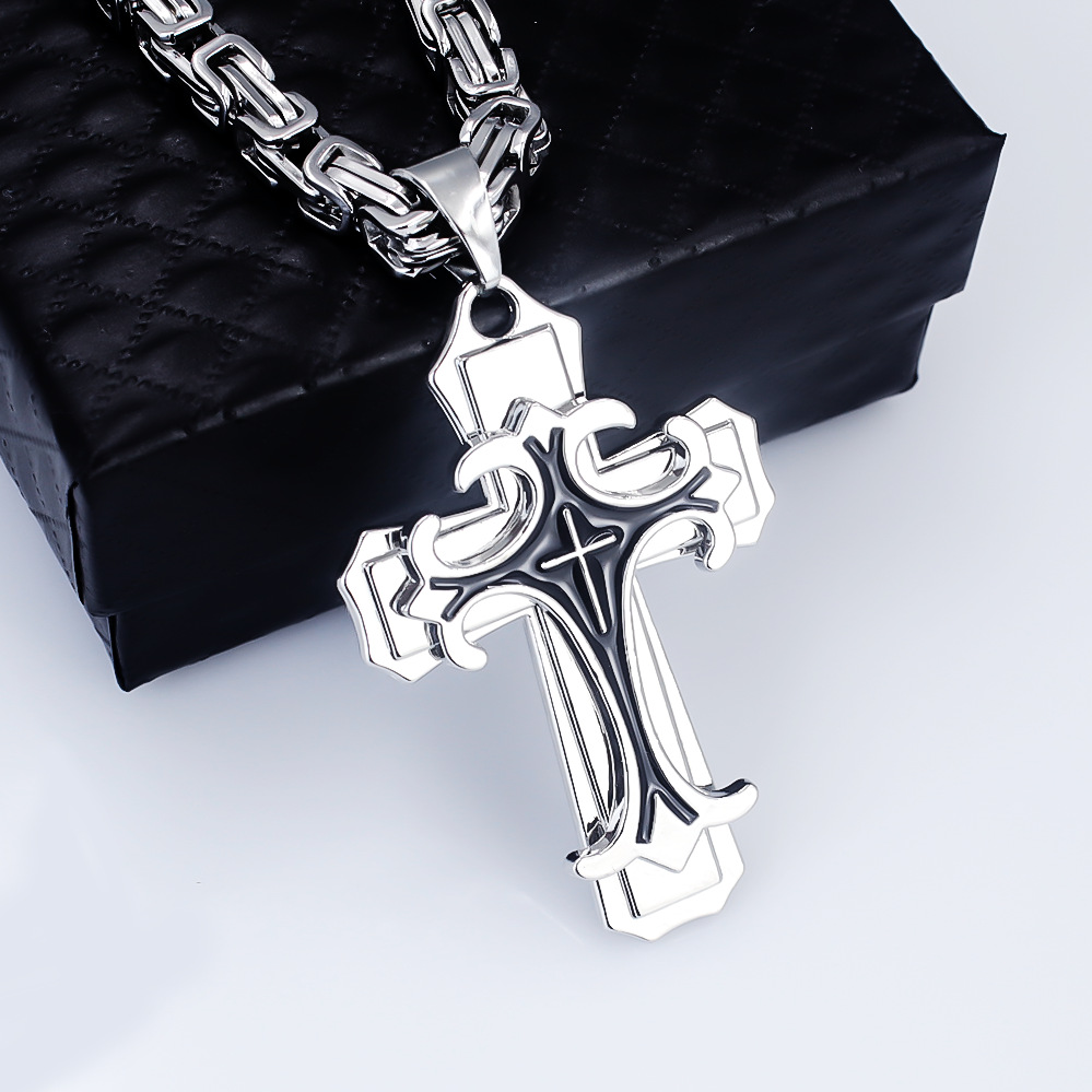 silver Men's Vintage Flat Handmade Necklace with Multi-layered Stainless Steel Pendant Jewelry Accessory.