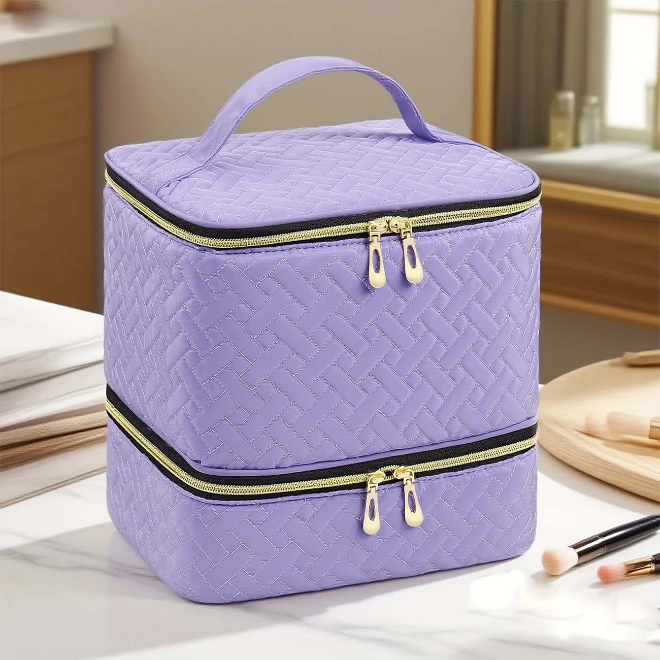 purple Double‑layer woven storage, scientifically organized with large capacity—Professional Nail Tool Carry‑on Bag, keeping tools perfectly ordered.