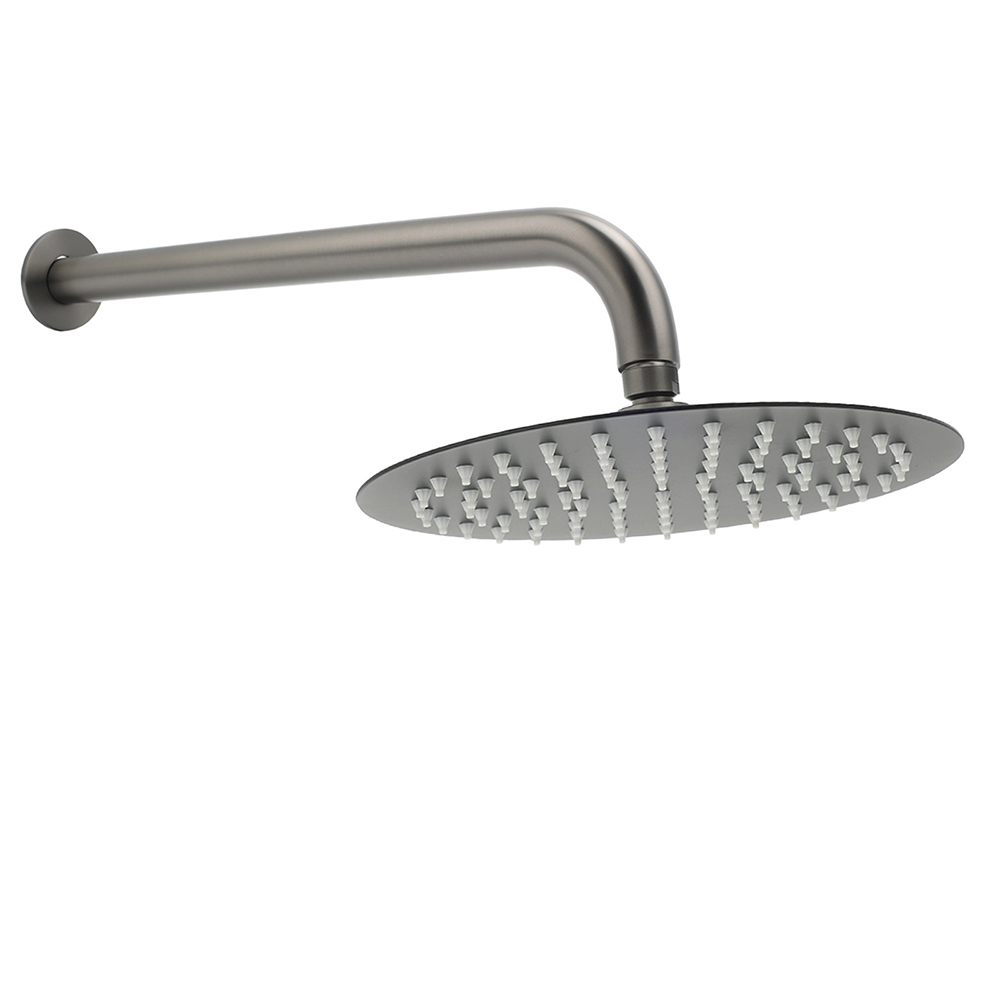 WELS Gun Metal Round 10" Rain Shower Head 400mm Straight Wall Mounted Arm Bath Set