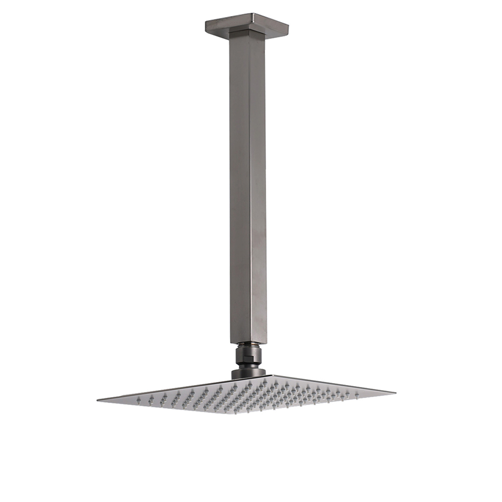 Gun Metal Square 8" Rainfall Shower Head 300mm Ceiling Dropper Arm Bath Set WELS