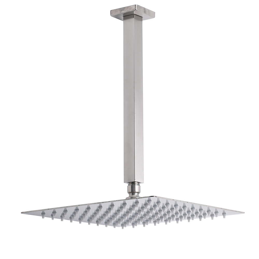 Brushed Nickel Square 12" Rain Shower Head 300mm Brass Ceiling Dropper Arm Set