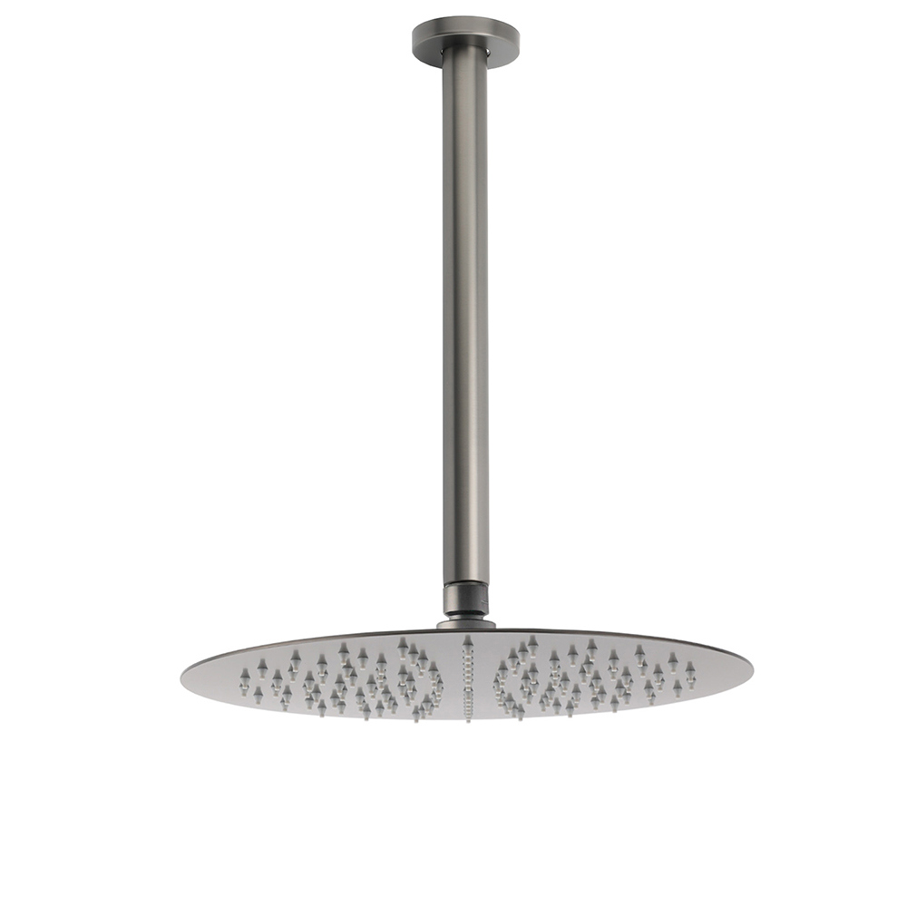 WELS Gun Metal Round 12" SUS Rainfall Shower Head 300mm Ceiling Dropper Arm Set