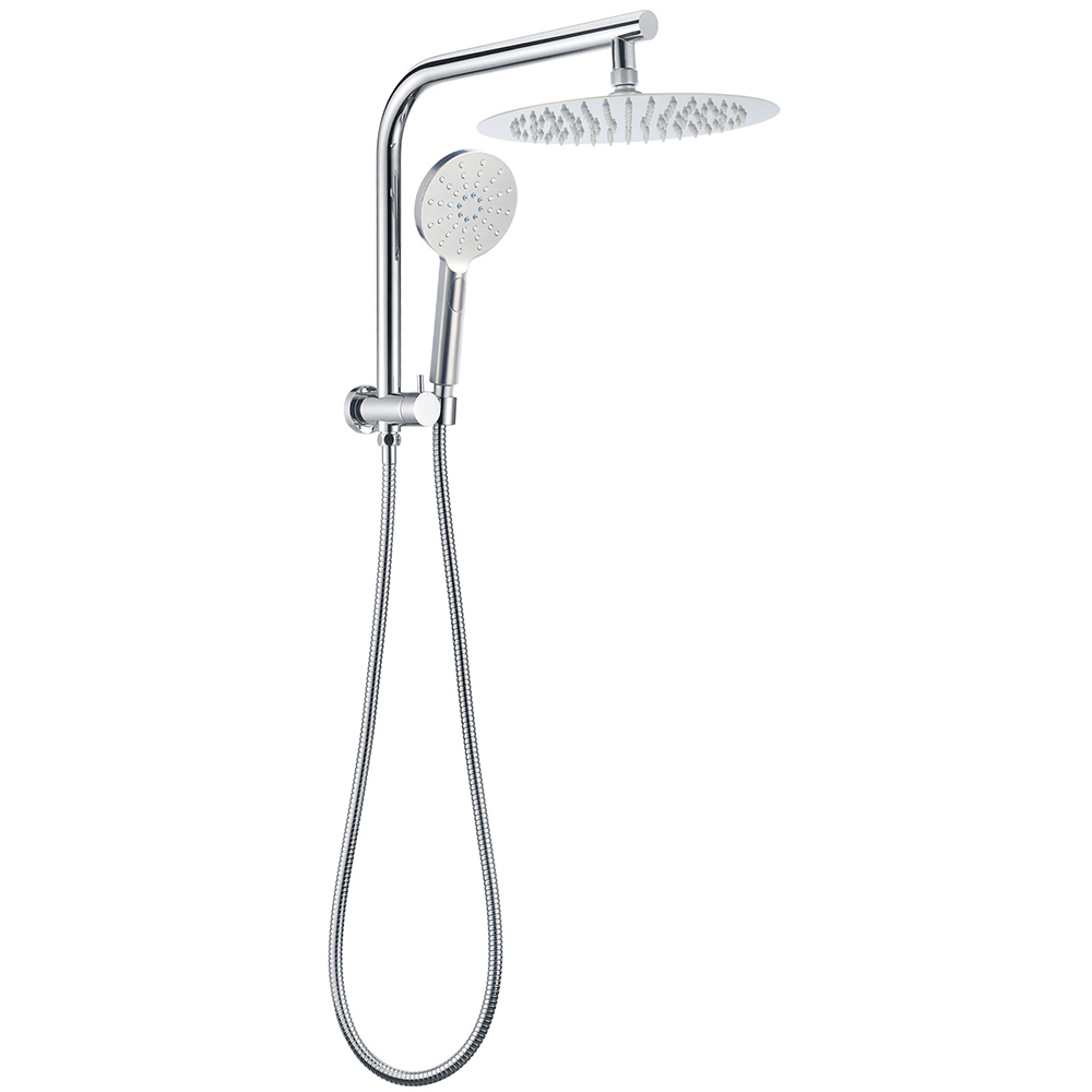 WELS 10" Rain Shower Head Handheld Sliding Rail DIY Twin Set Chrome Round