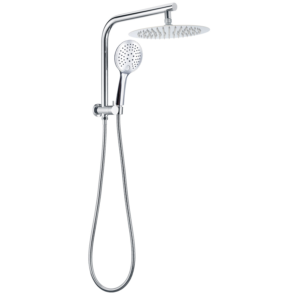 Round Chrome 10" 2in1 Shower Head 3 Mode Handheld Gooseneck Wall Arm Diverter