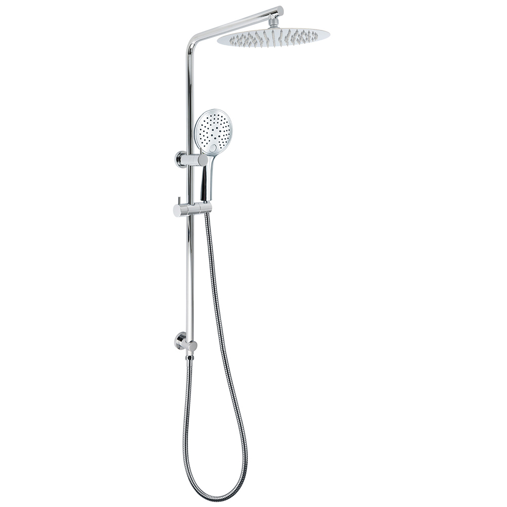 250mm Rain Shower Head Round Handheld Sliding Rail Diverter Arm 2in1 Set Chrome