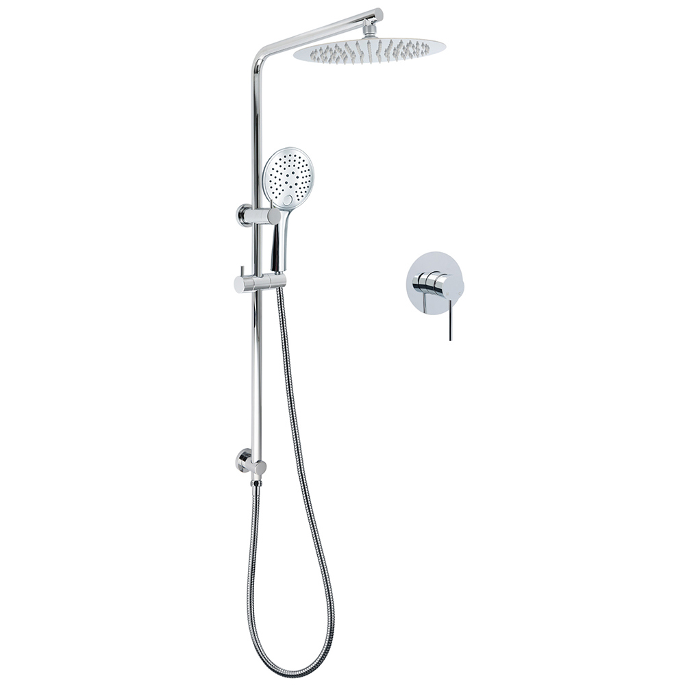 WELS Chrome 10" Rain Shower Head Round Handheld Sliding Rail Diverter Arm Twin Set Mixer