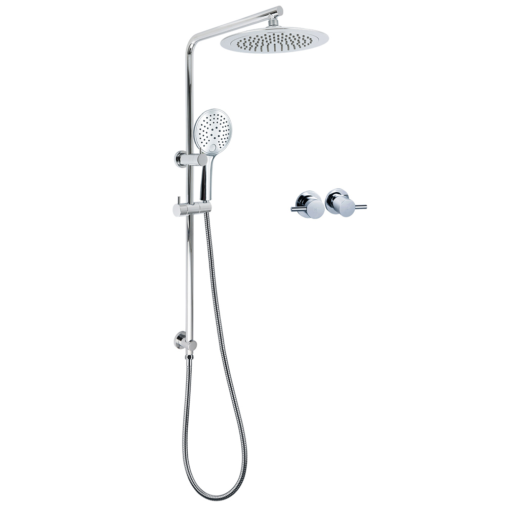 WELS Chrome 9" Plastic Rain Shower Head 3 Modes Handheld Rose Slide Rail Twin Taps