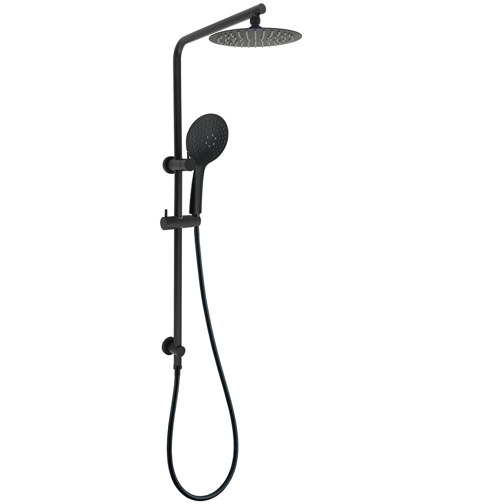 Matt Black Round 8" Shower Head Sliding Rail Arm 3 Modes Handheld Arm Dual Combo