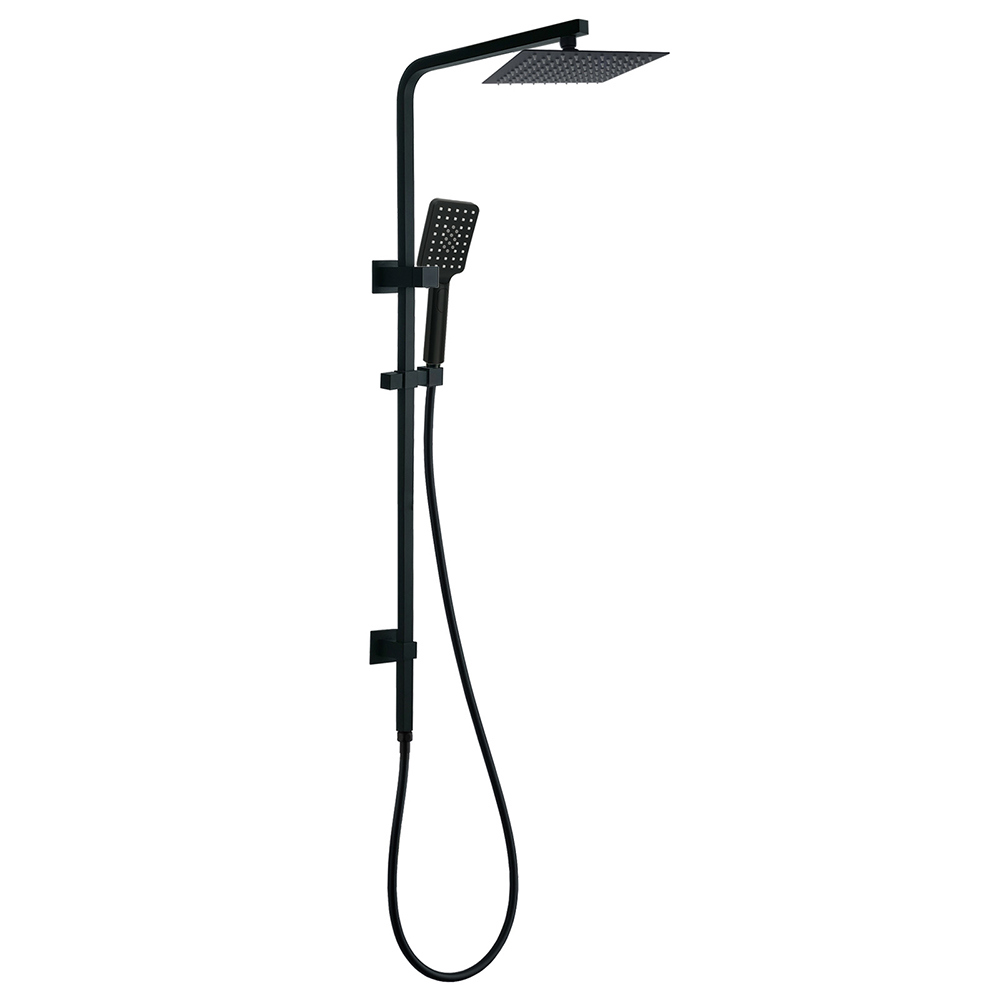 WELS Matt Black 8" Rainfall Shower Head 3 Modes Handheld Wall Rail Arm 2in1 Set