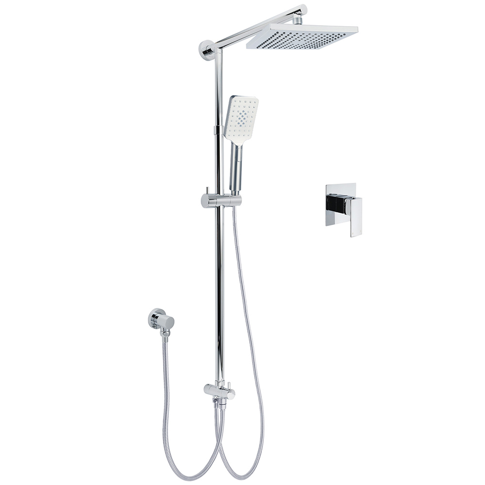 WELS Square Plastic Shower 8" Rainfall Head 3 Mode Handheld Sliding Rail Wall Arm With Mixer
