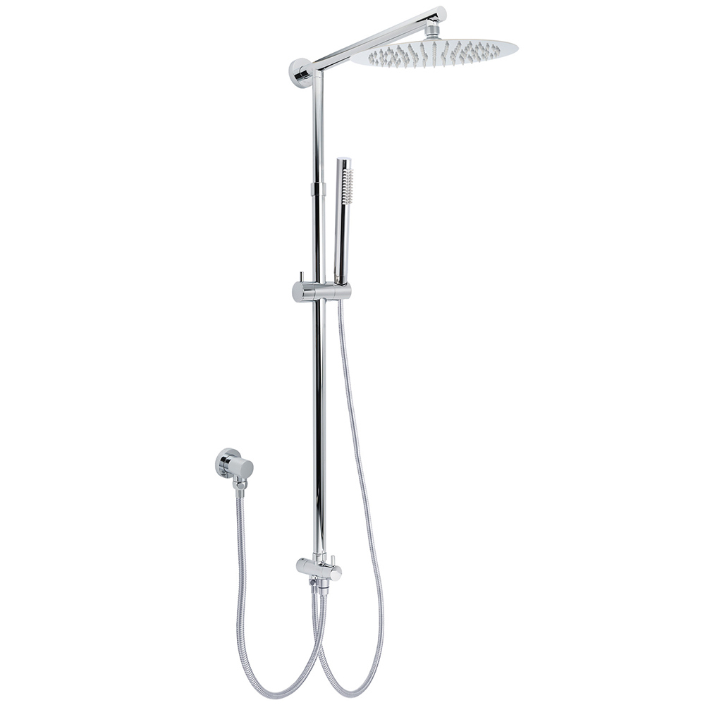 WELS Chrome 10" Round Rain Handheld Double Shower Head Rose Sliding Rail Arm Diverter Set