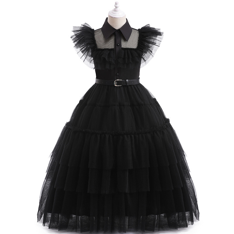 Girls' dress cosplay Wednesday Brigitte princess dress lace details puff sleeves children Skirt + belt 110