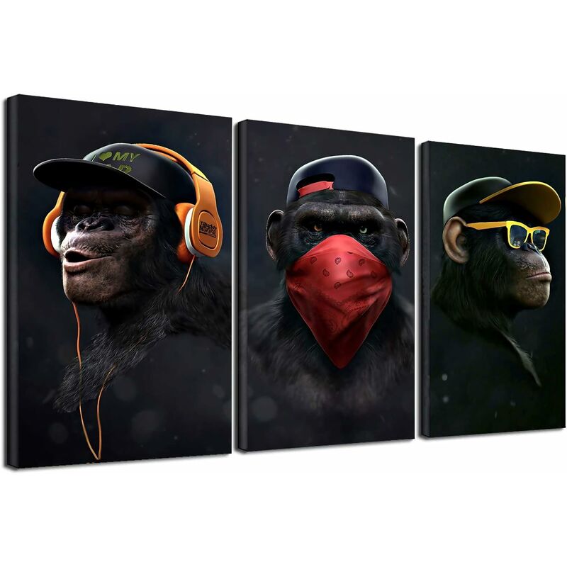 Wise Monkeys Wall Art on Canvas - Modern Home Decor - 30 x 50 cm Wise Monkeys Wall Art on Canvas - Modern Home Decor - 30 x 50 cm