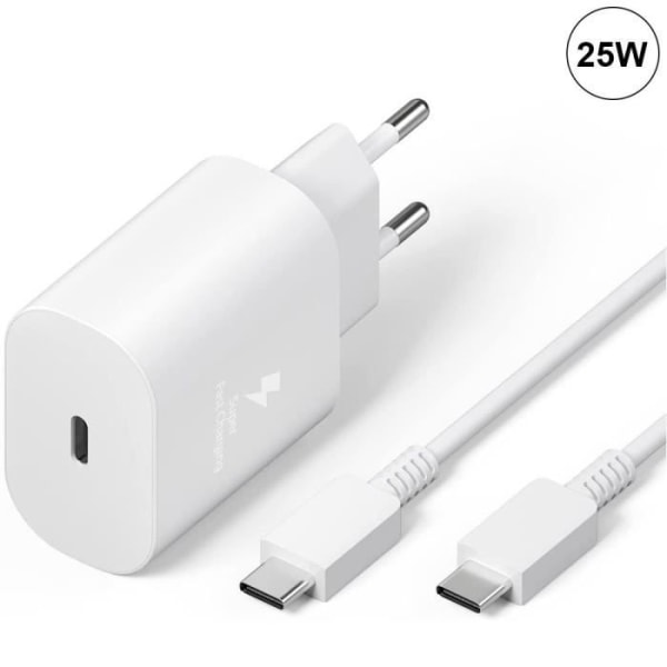 25W White Type-C Charger with Cable, Compatible with Samsung Galaxy A25 A15 A05 A05s A35 A55