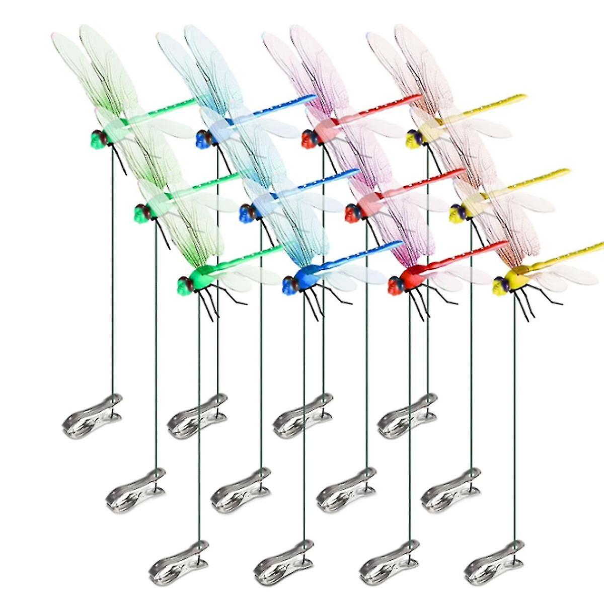 2024 12pcs Artificial Dragonfly Clips for Outdoor Use 3D Dragonfly Decor Gardening