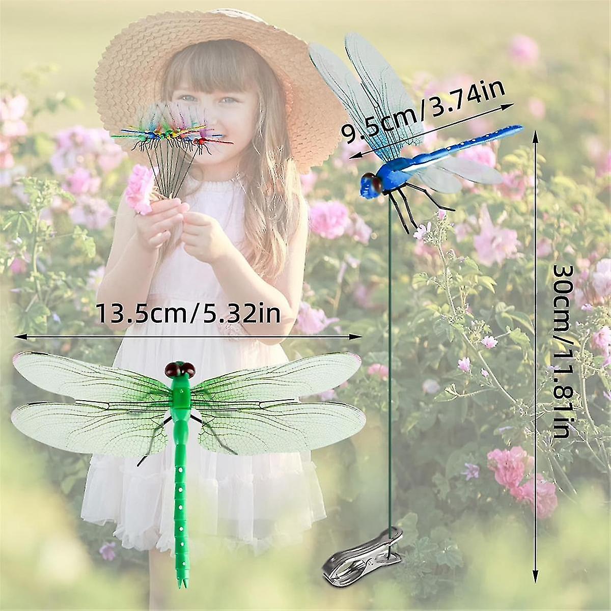 2024 12pcs Artificial Dragonfly Clips for Outdoor Use 3D Dragonfly Decor Gardening