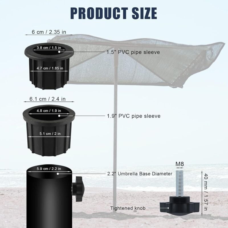 6-piece balcony parasol accessory set - 4 umbrella hole rings and 2 hand screws