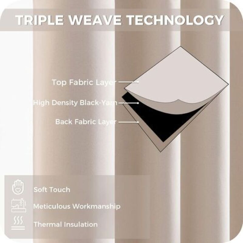 Thermal Insulating Blackout Curtain 140x160 cm Short Beige Interior Small Window Curtains for Living Room Bedroom Set of 2 with Eyelets