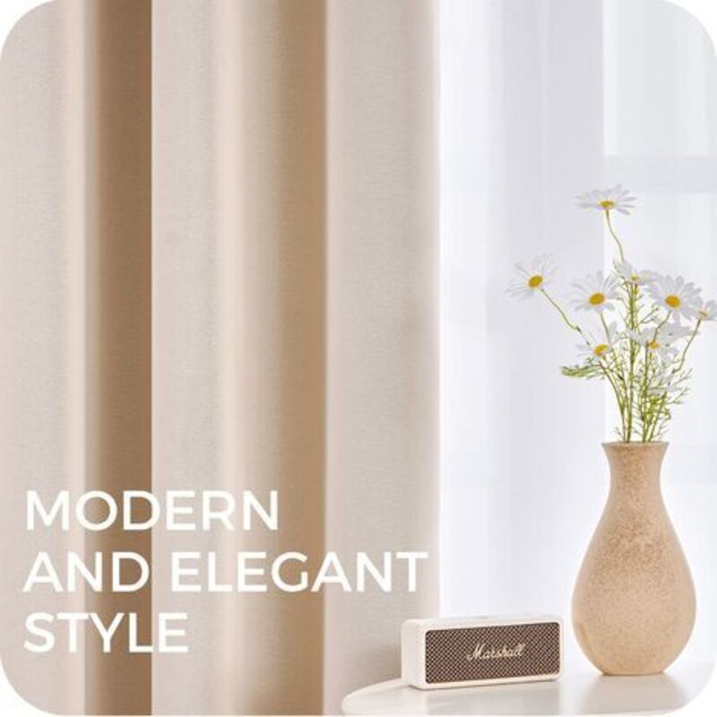 Thermal Insulating Blackout Curtain 140x160 cm Short Beige Interior Small Window Curtains for Living Room Bedroom Set of 2 with Eyelets