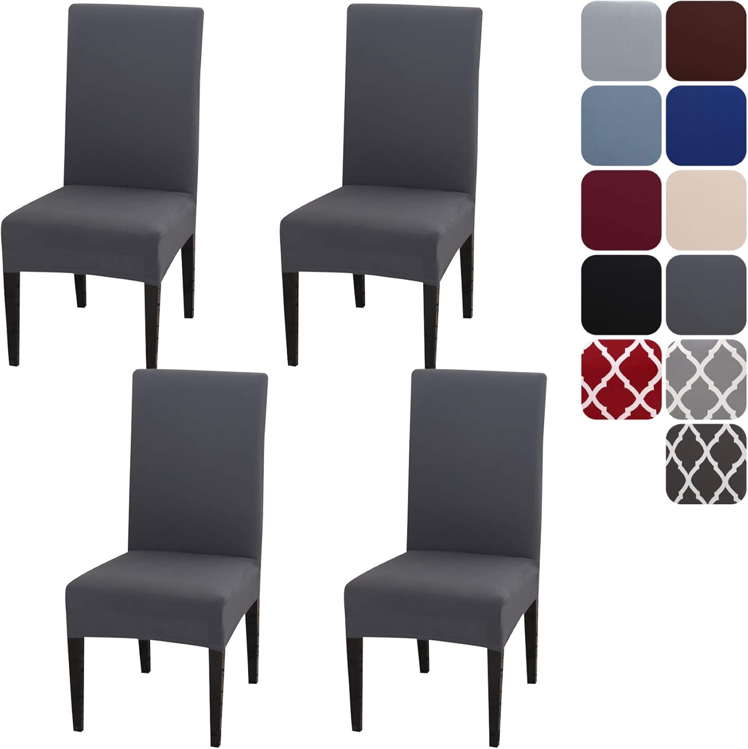 Chair Covers Set of 4 or 6, Stretch Removable Washable Chair Covers Decoration Protection Seat Covers for Hotel grey-tfrf grey 4pcs