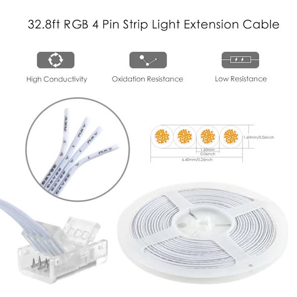 Pin 10mm RGB LED Strip Connector Kit