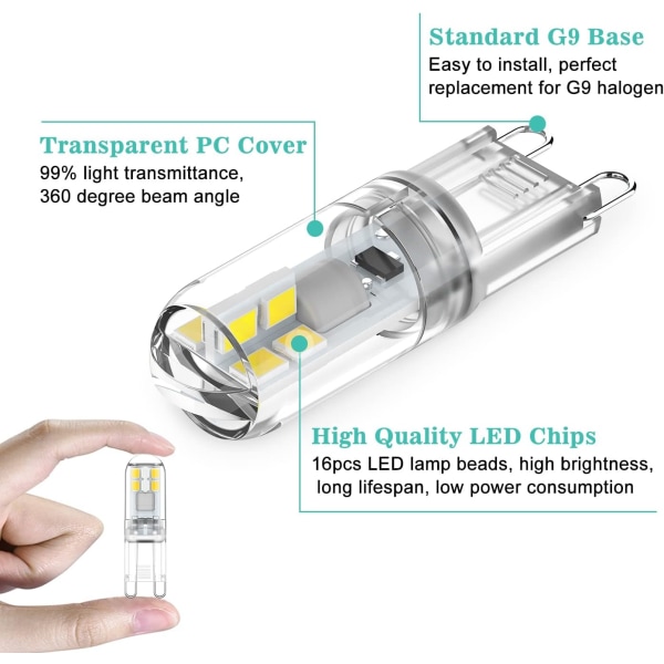 G9 LED bulbs 1.5W equivalent to 20W halogen cool white light 6000K