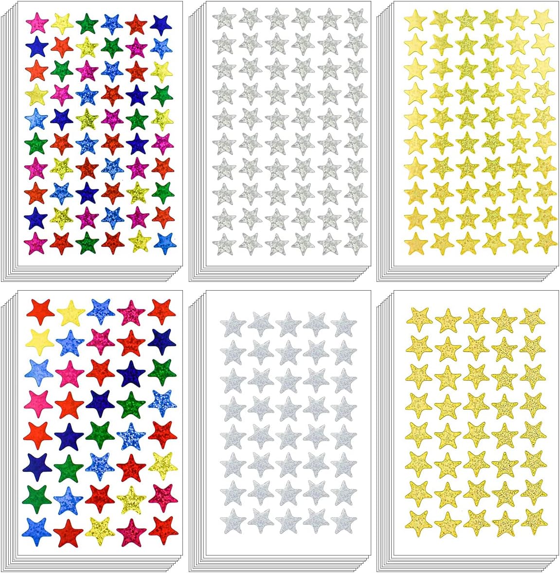 3000 Count Foil Star Stickers for Kids Reward 60 Sheets Small Self-Adhesive Shiny Metallic Stars Labels Students Rewards Teachers Supplies School Home Office Decoration (Gold Sliver Colorful)