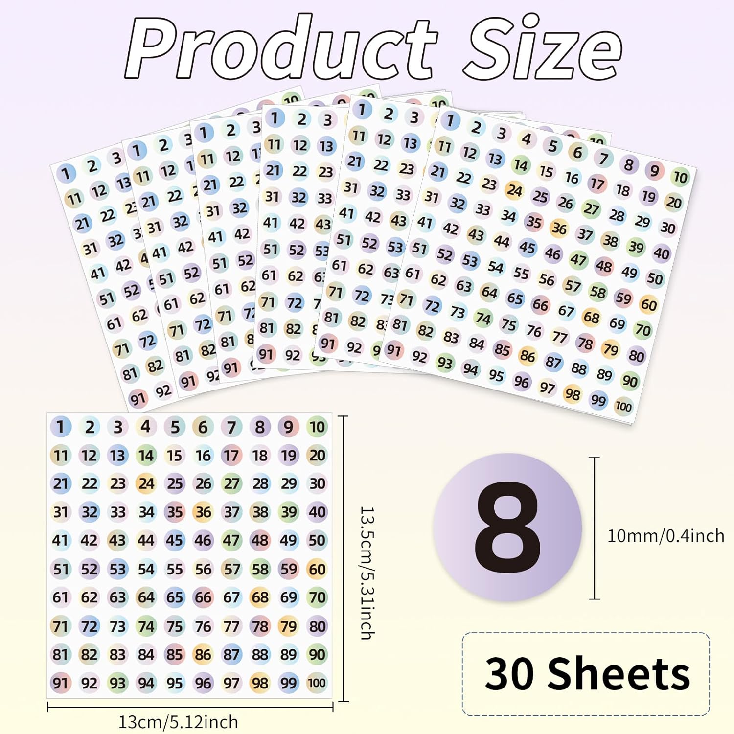 STARLIBOO 3000Pcs Consecutive Number Stickers, 0.4 inch Small Round Numbered Stickers, 1 to 100 Vinyl Consecutive Number Labels for Storage/Organizing/Boxes/Indoor/Outdoor(Gradient Color)