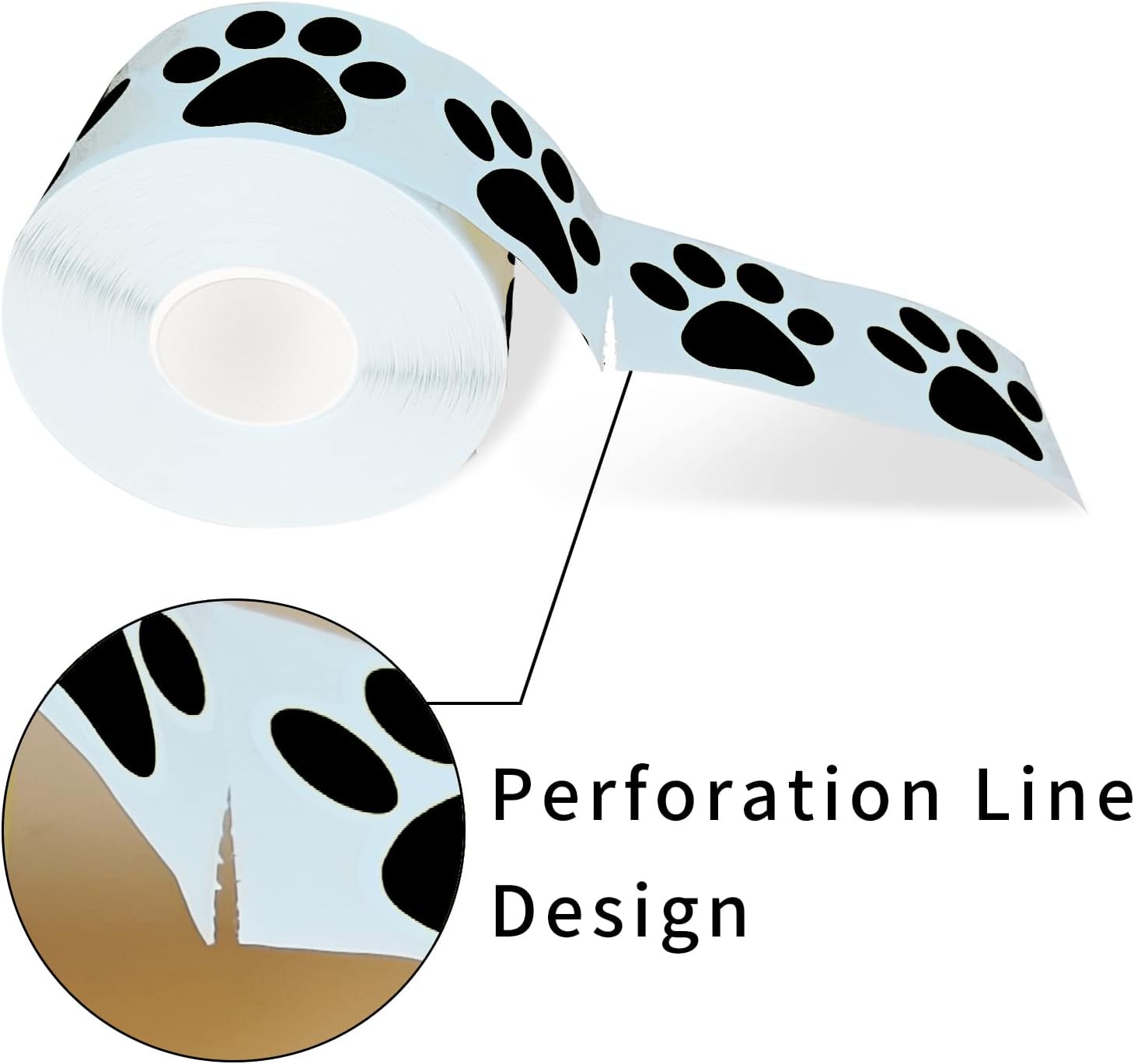 STARLIBOO Paw Print Stickers, 1.5 inch Dog Paw Stickers, 600pcs Puppy Paws Sticker, Clues Paws Print Sticker(Perforation Line/Black)