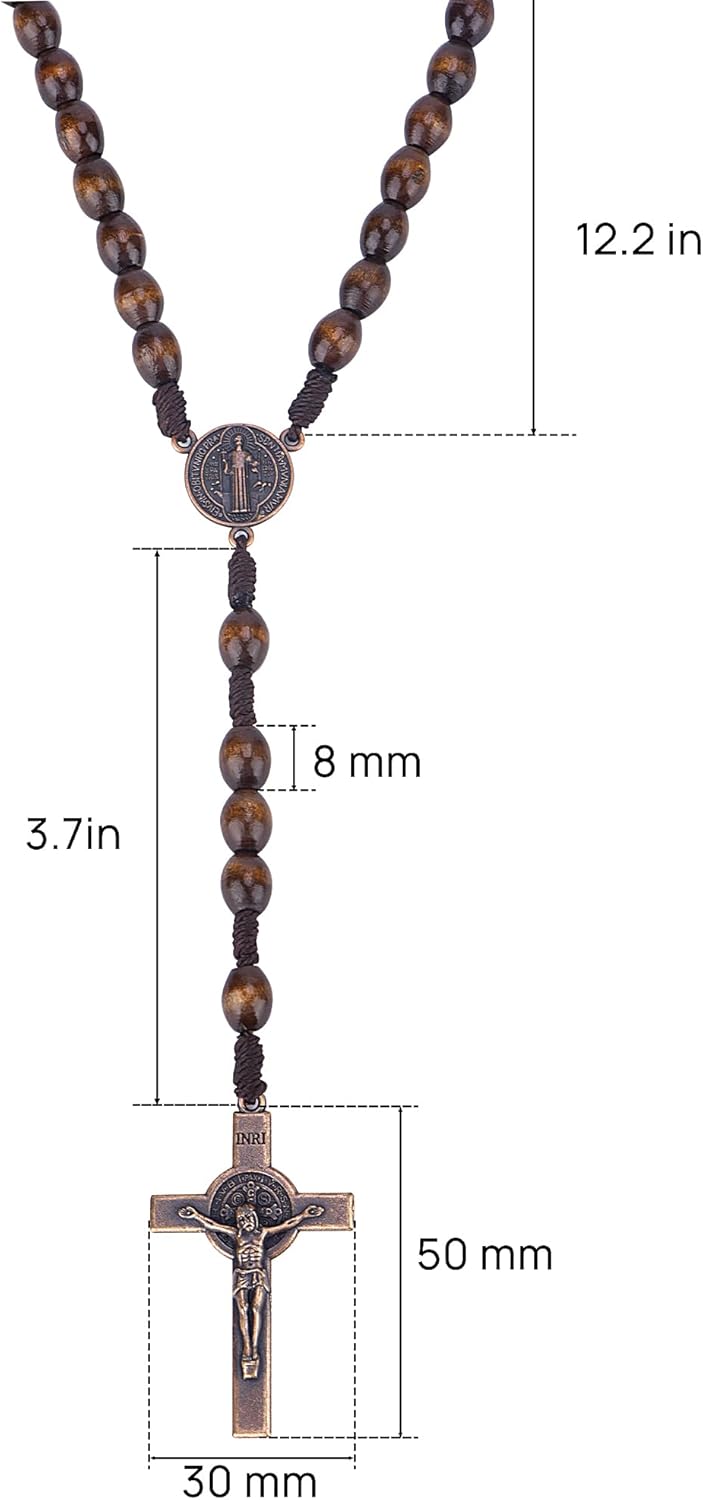Rosary Beads Handmade Wooden Rosarios Catolicos l Cross For Catholic Or Christian Gift(Woven Coffee Color)