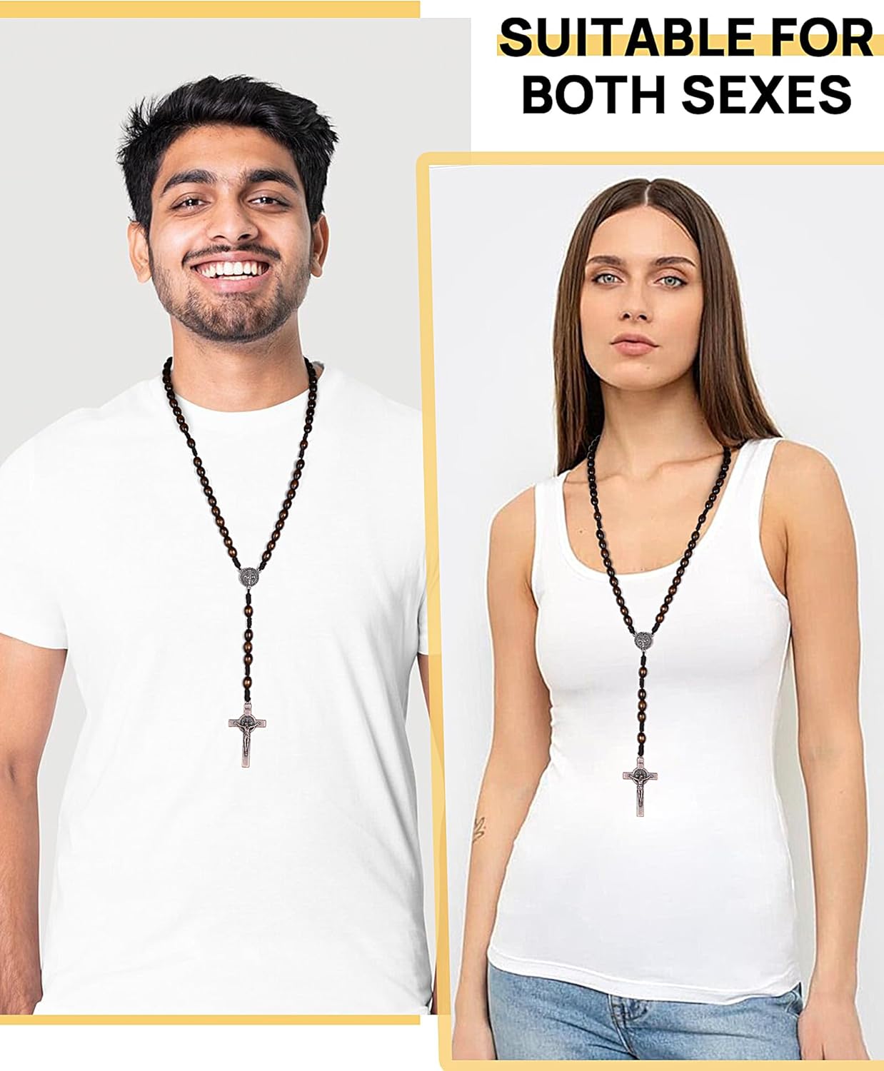 Rosary Beads Handmade Wooden Rosarios Catolicos l Cross For Catholic Or Christian Gift(Woven Coffee Color)