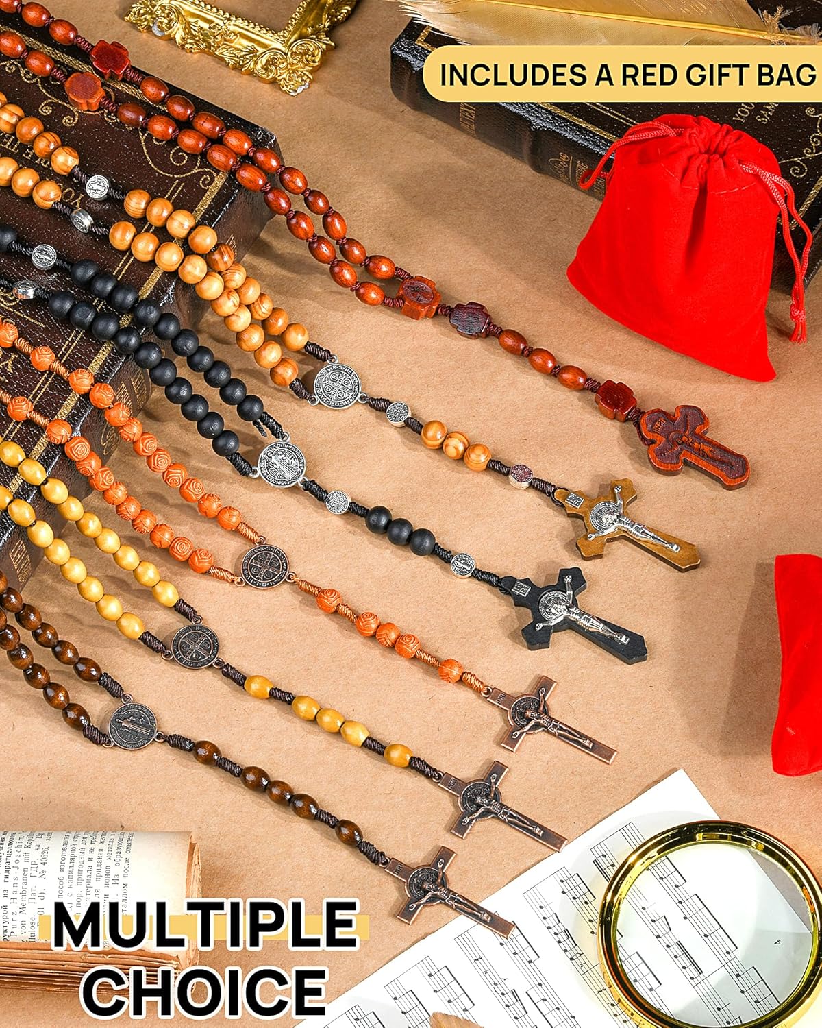 Rosary Beads Handmade Wooden Rosarios Catolicos l Cross For Catholic Or Christian Gift(Woven Coffee Color)