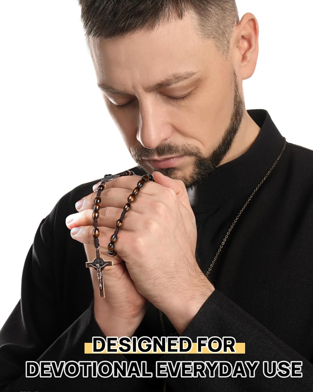 Rosary Beads Handmade Wooden Rosarios Catolicos l Cross For Catholic Or Christian Gift(Woven Coffee Color)