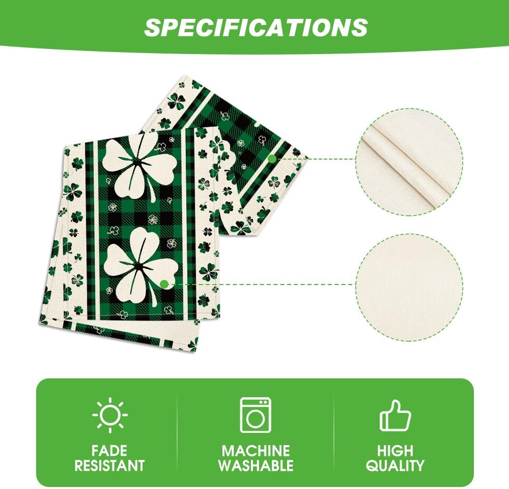 Green Clover Buffalo Plaid Shamrocks St.Patrick%27s Day Table Runner