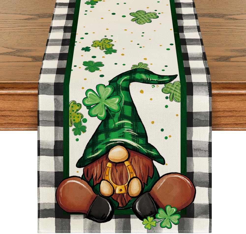 Buffalo Plaid Shamrock Gnome St. Patrick%27s Day Table Runner Buffalo Plaid Shamrock Gnome St. Patrick%27s Day Table Runner