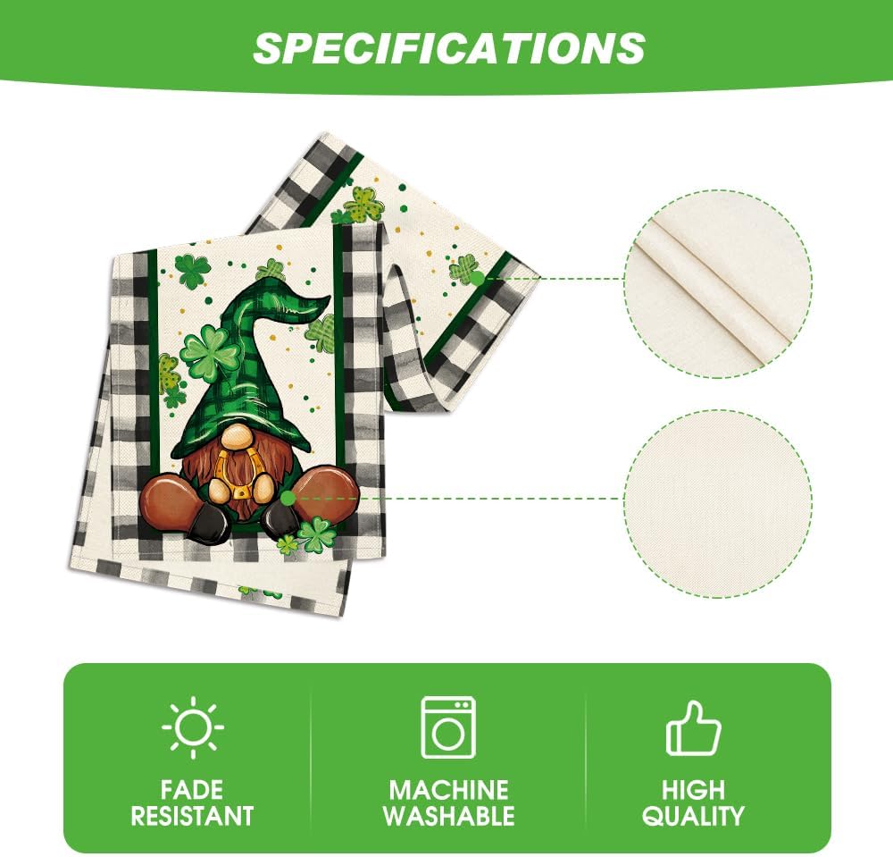 Buffalo Plaid Shamrock Gnome St. Patrick%27s Day Table Runner