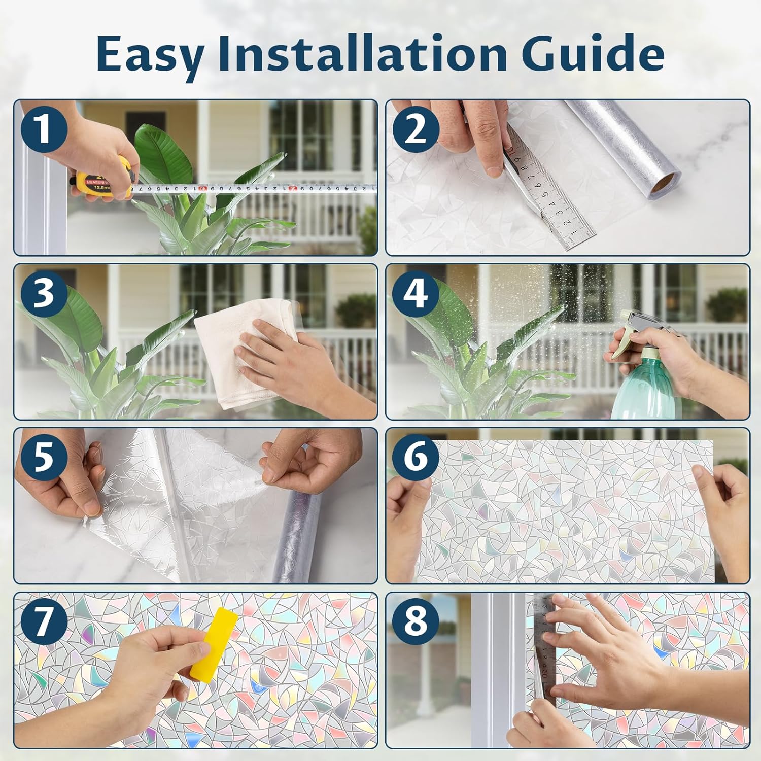 Rainbow Window Privacy Film Non-Adhesive Sun Blocking Reusable and Removable Glass Film Door Coverings for Bathroom