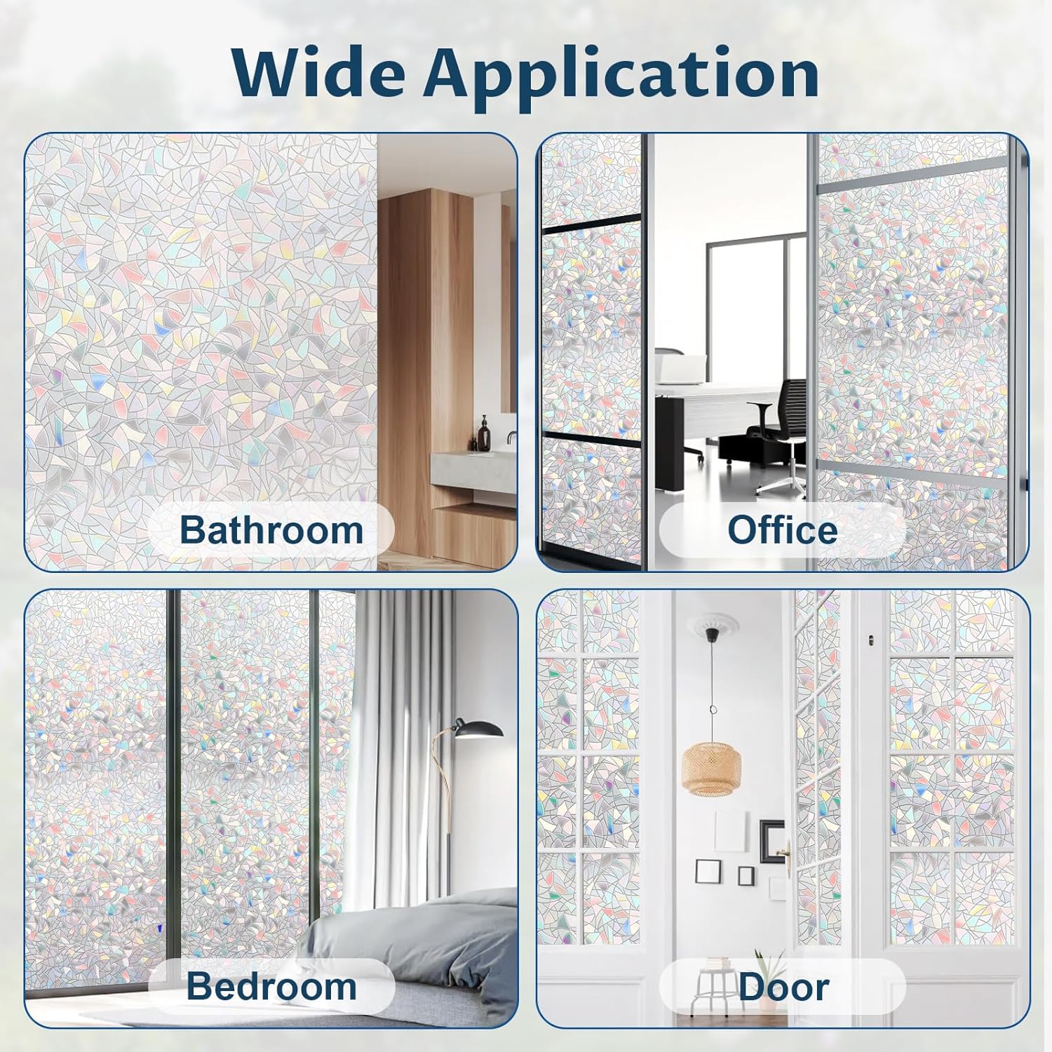 Rainbow Window Privacy Film Non-Adhesive Sun Blocking Reusable and Removable Glass Film Door Coverings for Bathroom