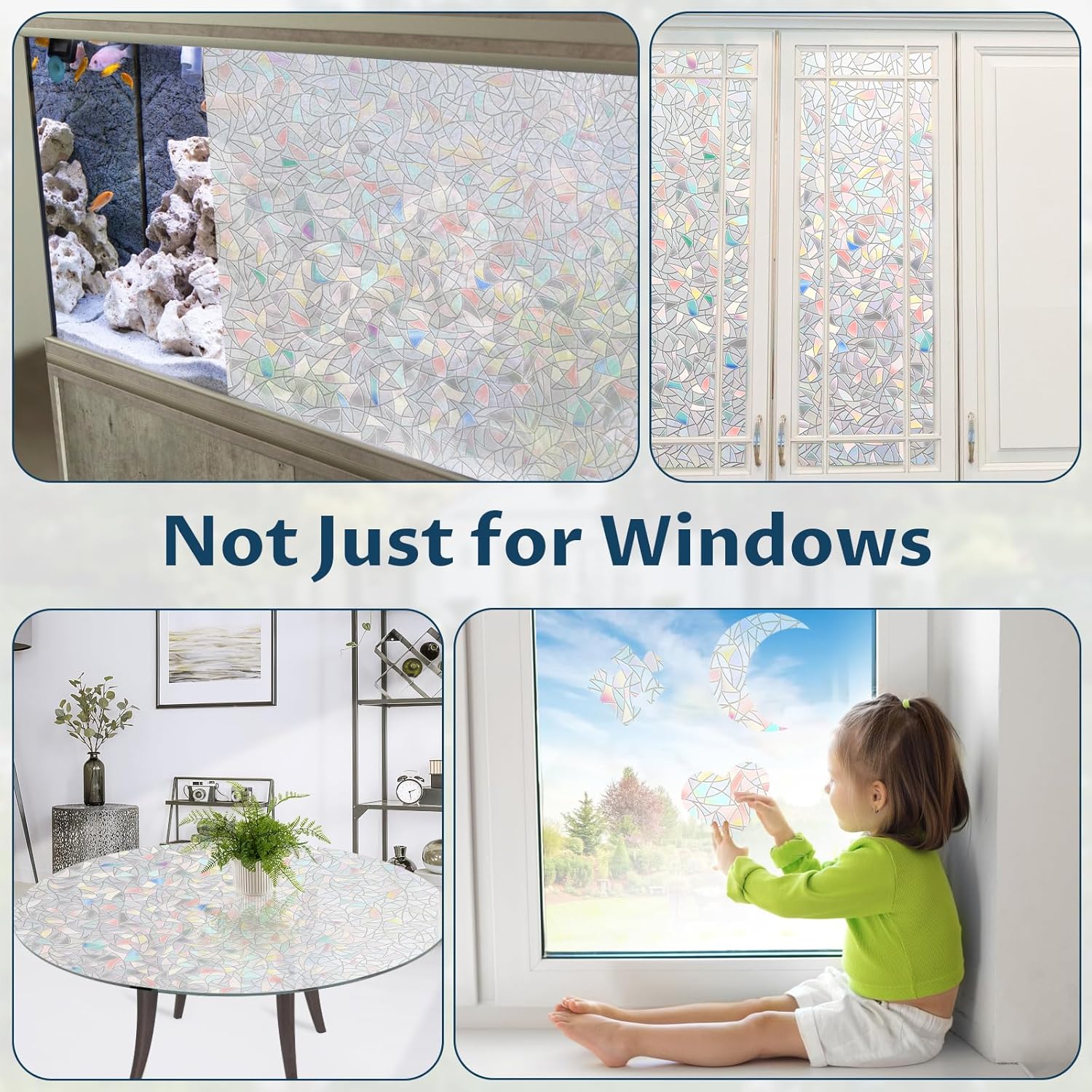Rainbow Window Privacy Film Non-Adhesive Sun Blocking Reusable and Removable Glass Film Door Coverings for Bathroom