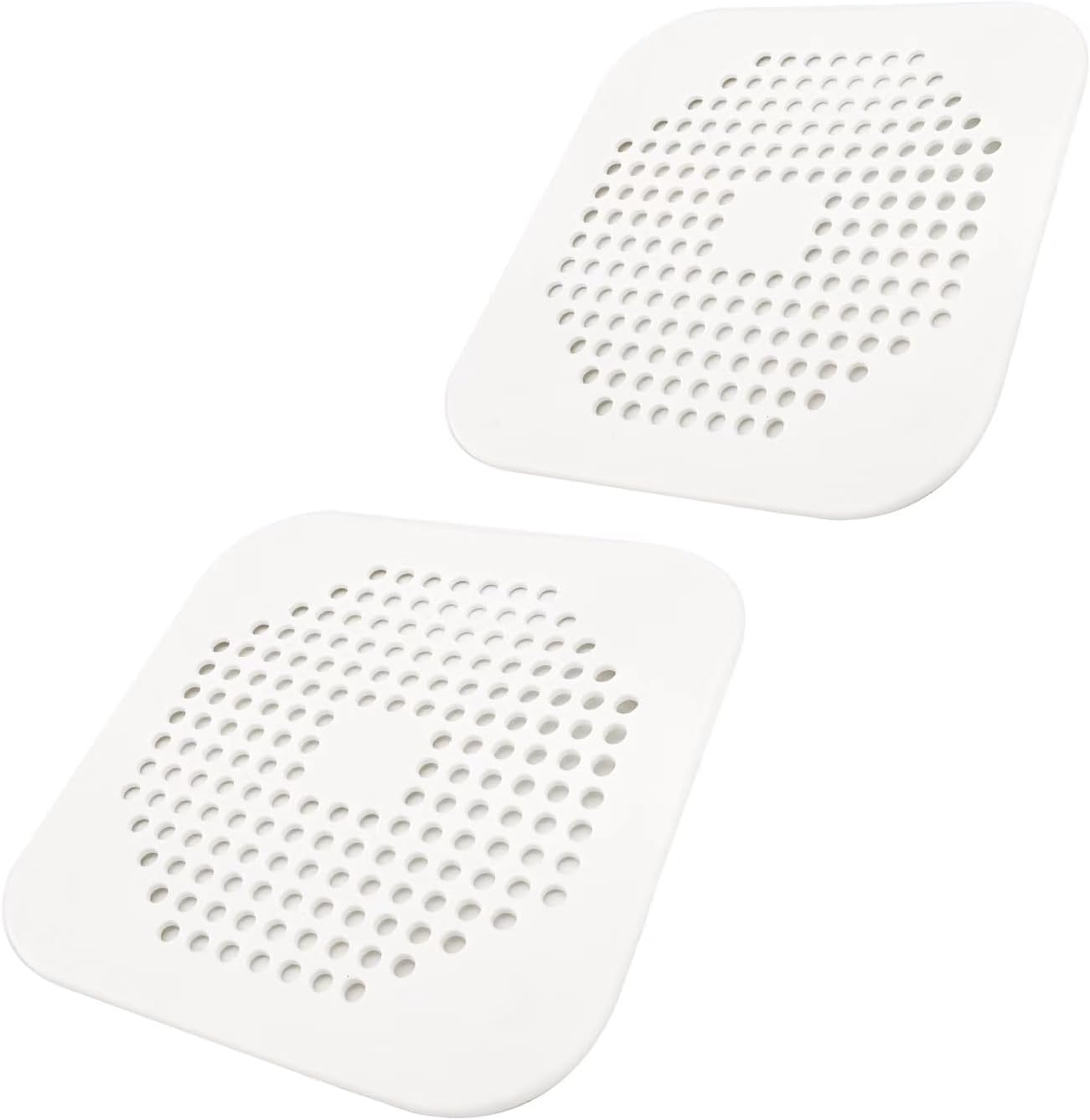 Square Drain Cover for Shower 5.7-inch TPR Drain Hair Catcher Flat Silicone Plug for Bathroom and Kitchen Filter Shower Drain Protection Flat Strainer Stopper with Suction Cups 2 Pack (White)
