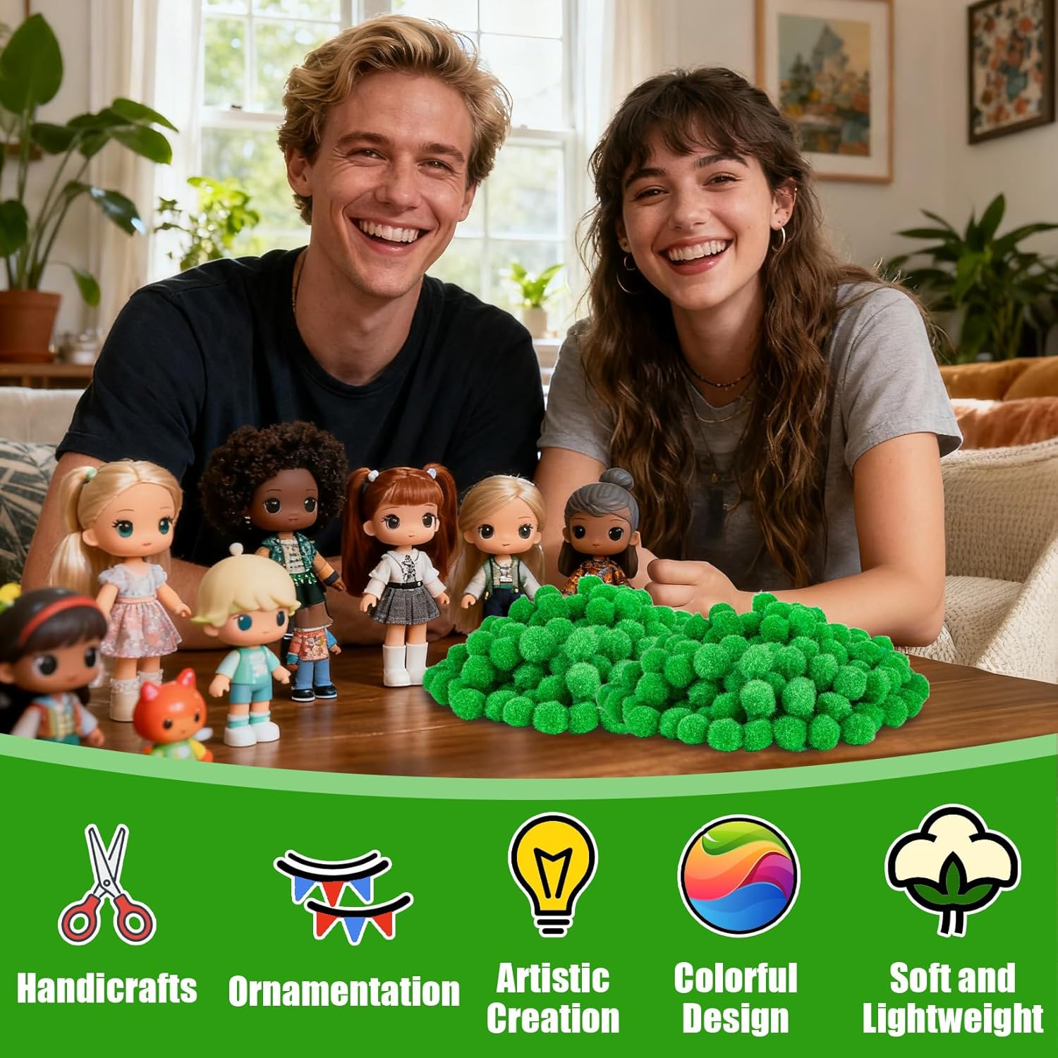 Green Pom Poms for Crafts Bulk – 800pcs Mini 1/2 Inch Soft Pom Pom Balls for DIY Art Projects